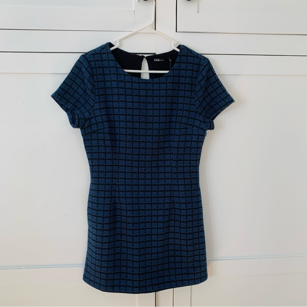INA Navy Blue Windowpane Knit Romper Size Large